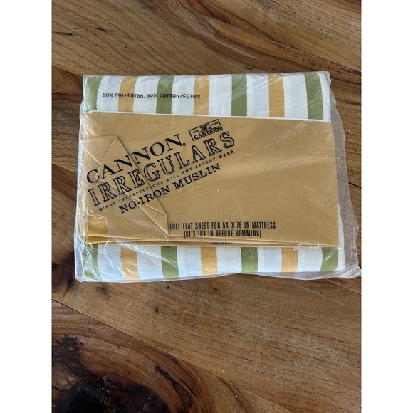 CANNON Other - Vintage Cannon Irregular New Old Stock Muslin Flat Striped Full Sheet Marigold